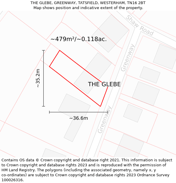 THE GLEBE, GREENWAY, TATSFIELD, WESTERHAM, TN16 2BT: Plot and title map