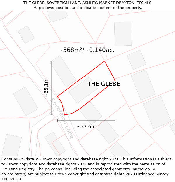 THE GLEBE, SOVEREIGN LANE, ASHLEY, MARKET DRAYTON, TF9 4LS: Plot and title map