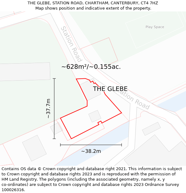 THE GLEBE, STATION ROAD, CHARTHAM, CANTERBURY, CT4 7HZ: Plot and title map