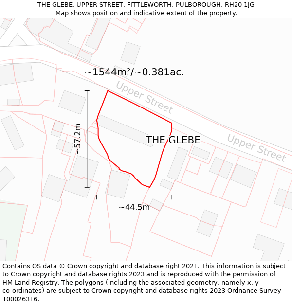 THE GLEBE, UPPER STREET, FITTLEWORTH, PULBOROUGH, RH20 1JG: Plot and title map