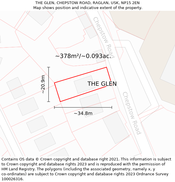 THE GLEN, CHEPSTOW ROAD, RAGLAN, USK, NP15 2EN: Plot and title map