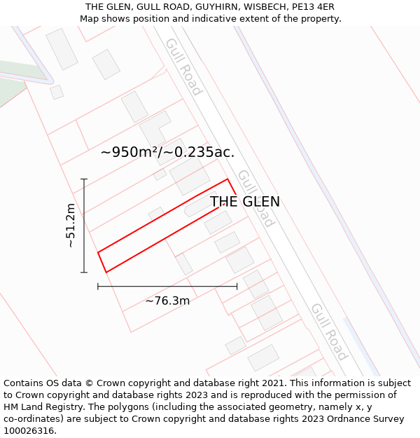 THE GLEN, GULL ROAD, GUYHIRN, WISBECH, PE13 4ER: Plot and title map