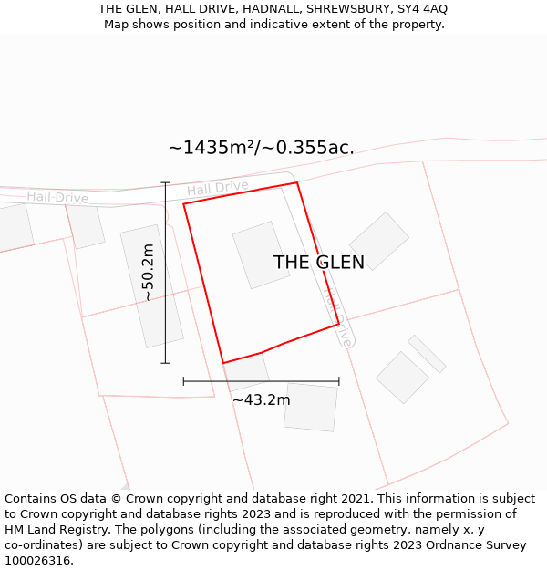 THE GLEN, HALL DRIVE, HADNALL, SHREWSBURY, SY4 4AQ: Plot and title map