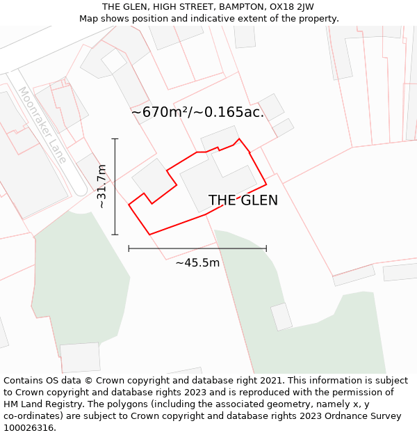 THE GLEN, HIGH STREET, BAMPTON, OX18 2JW: Plot and title map