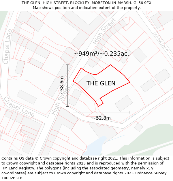 THE GLEN, HIGH STREET, BLOCKLEY, MORETON-IN-MARSH, GL56 9EX: Plot and title map