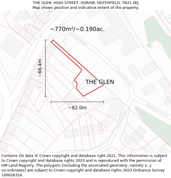 THE GLEN, HIGH STREET, HORAM, HEATHFIELD, TN21 0EJ: Plot and title map