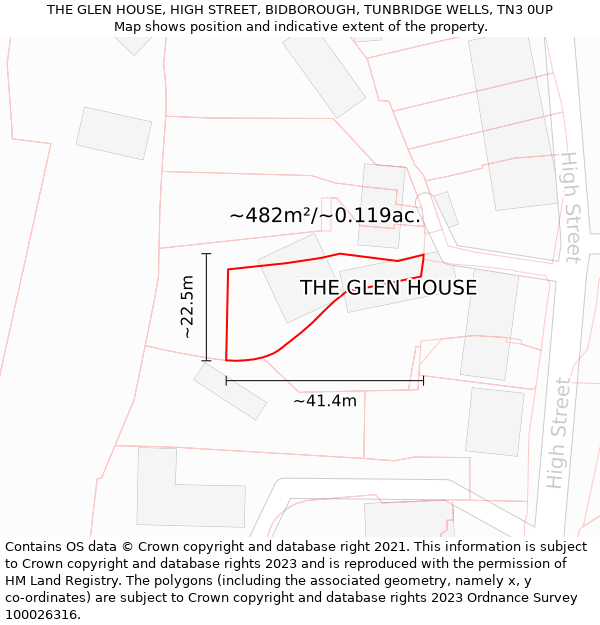 THE GLEN HOUSE, HIGH STREET, BIDBOROUGH, TUNBRIDGE WELLS, TN3 0UP: Plot and title map