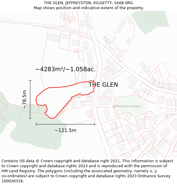 THE GLEN, JEFFREYSTON, KILGETTY, SA68 0RG: Plot and title map