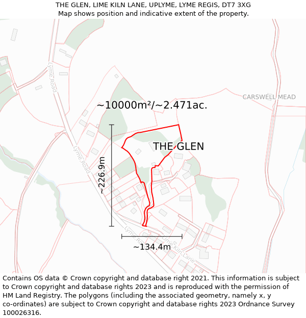 THE GLEN, LIME KILN LANE, UPLYME, LYME REGIS, DT7 3XG: Plot and title map