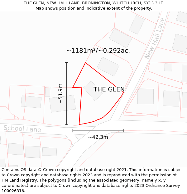 THE GLEN, NEW HALL LANE, BRONINGTON, WHITCHURCH, SY13 3HE: Plot and title map