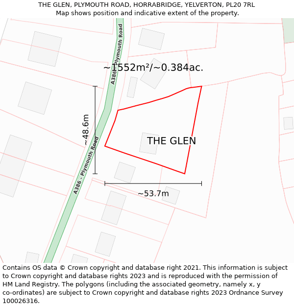 THE GLEN, PLYMOUTH ROAD, HORRABRIDGE, YELVERTON, PL20 7RL: Plot and title map
