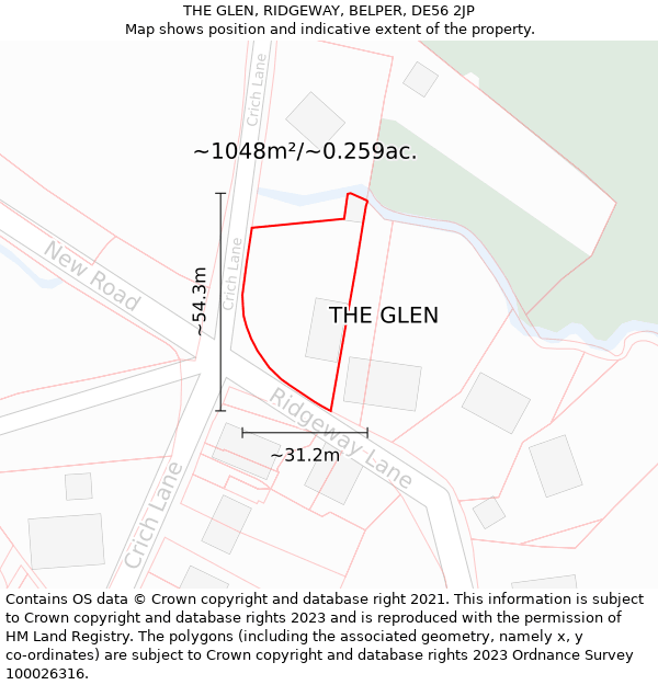 THE GLEN, RIDGEWAY, BELPER, DE56 2JP: Plot and title map