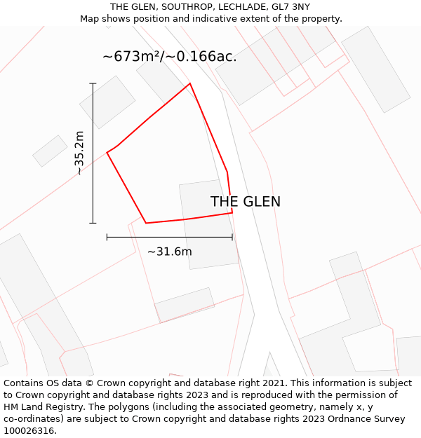 THE GLEN, SOUTHROP, LECHLADE, GL7 3NY: Plot and title map