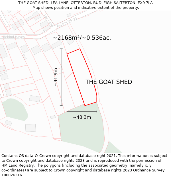 THE GOAT SHED, LEA LANE, OTTERTON, BUDLEIGH SALTERTON, EX9 7LA: Plot and title map