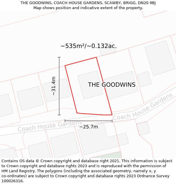 THE GOODWINS, COACH HOUSE GARDENS, SCAWBY, BRIGG, DN20 9BJ: Plot and title map