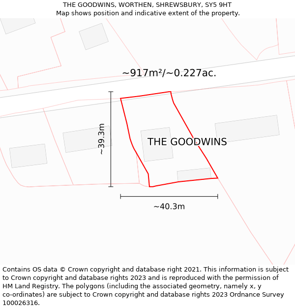 THE GOODWINS, WORTHEN, SHREWSBURY, SY5 9HT: Plot and title map