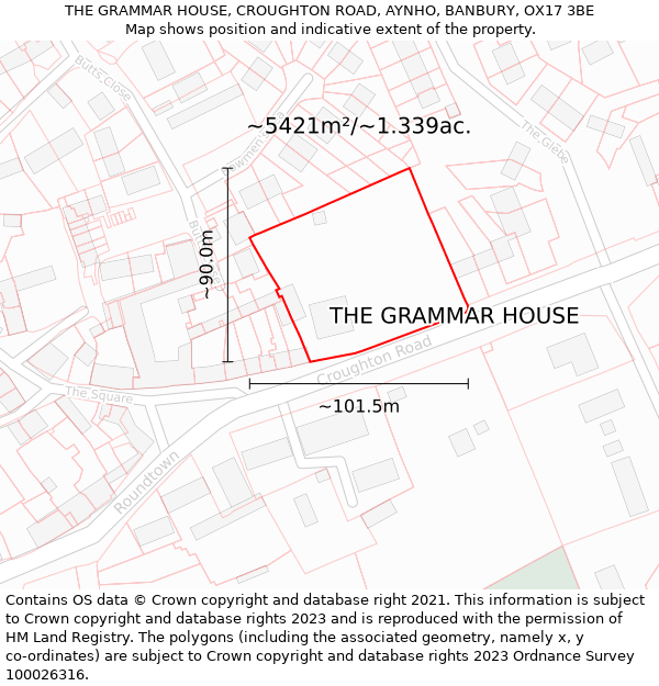 THE GRAMMAR HOUSE, CROUGHTON ROAD, AYNHO, BANBURY, OX17 3BE: Plot and title map