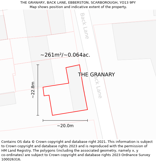 THE GRANARY, BACK LANE, EBBERSTON, SCARBOROUGH, YO13 9PY: Plot and title map