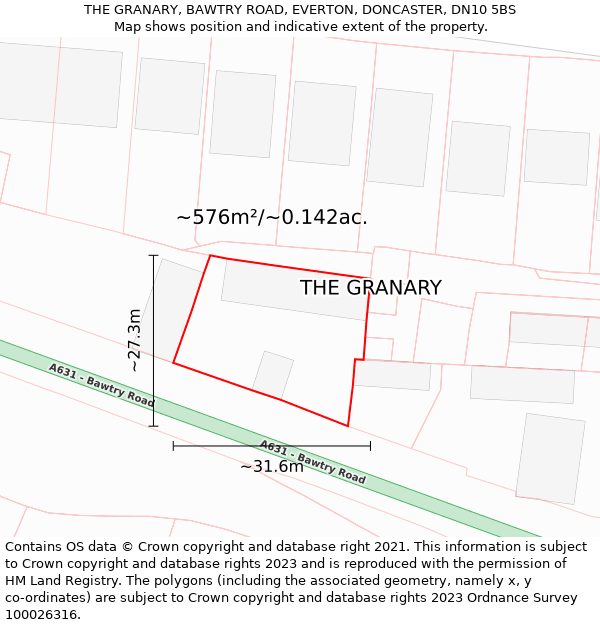 THE GRANARY, BAWTRY ROAD, EVERTON, DONCASTER, DN10 5BS: Plot and title map