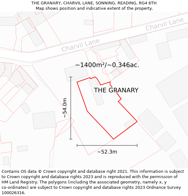 THE GRANARY, CHARVIL LANE, SONNING, READING, RG4 6TH: Plot and title map