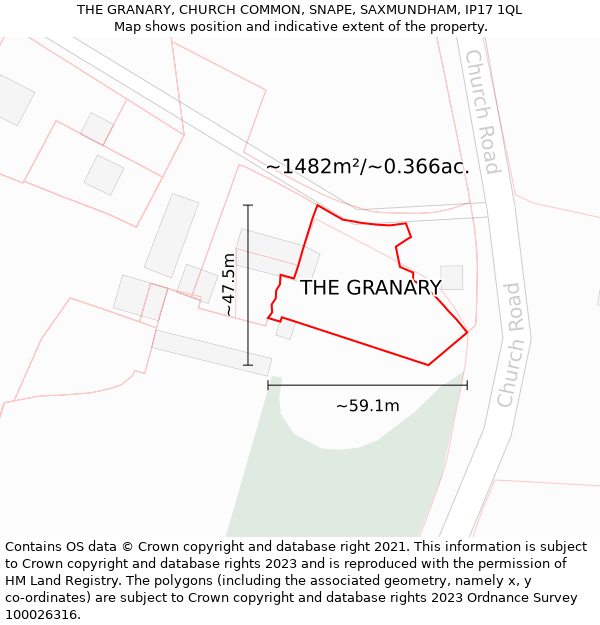 THE GRANARY, CHURCH COMMON, SNAPE, SAXMUNDHAM, IP17 1QL: Plot and title map