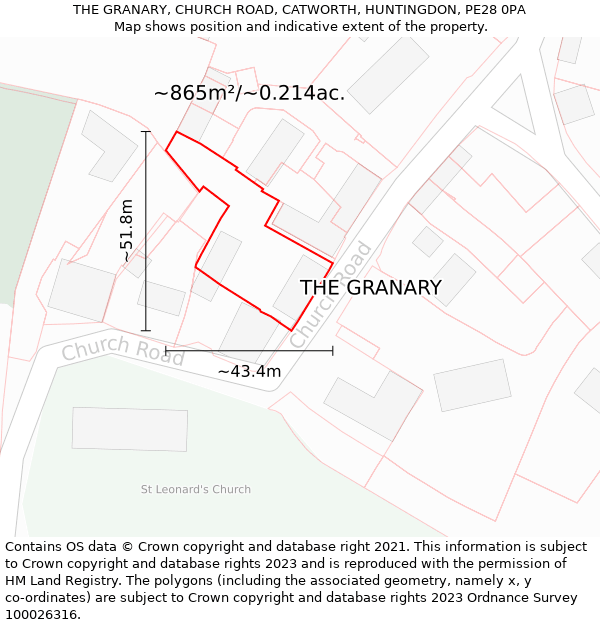 THE GRANARY, CHURCH ROAD, CATWORTH, HUNTINGDON, PE28 0PA: Plot and title map