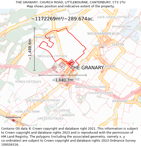 THE GRANARY, CHURCH ROAD, LITTLEBOURNE, CANTERBURY, CT3 1TU: Plot and title map