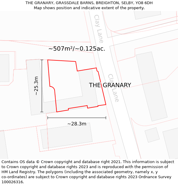 THE GRANARY, GRASSDALE BARNS, BREIGHTON, SELBY, YO8 6DH: Plot and title map