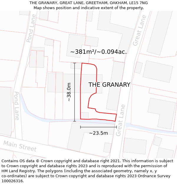 THE GRANARY, GREAT LANE, GREETHAM, OAKHAM, LE15 7NG: Plot and title map