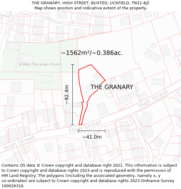 THE GRANARY, HIGH STREET, BUXTED, UCKFIELD, TN22 4JZ: Plot and title map