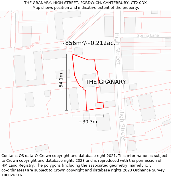 THE GRANARY, HIGH STREET, FORDWICH, CANTERBURY, CT2 0DX: Plot and title map