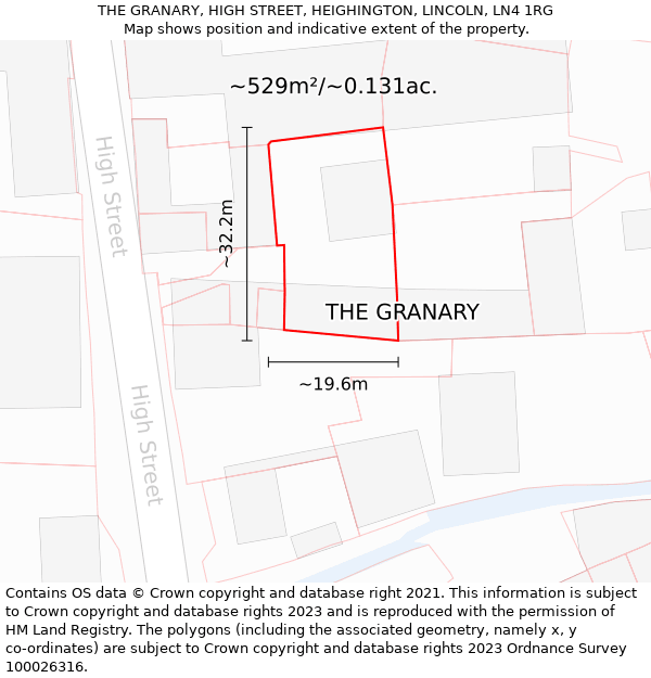 THE GRANARY, HIGH STREET, HEIGHINGTON, LINCOLN, LN4 1RG: Plot and title map