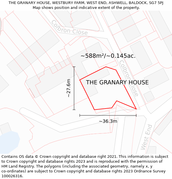 THE GRANARY HOUSE, WESTBURY FARM, WEST END, ASHWELL, BALDOCK, SG7 5PJ: Plot and title map