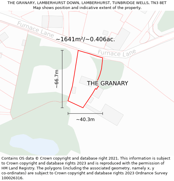 THE GRANARY, LAMBERHURST DOWN, LAMBERHURST, TUNBRIDGE WELLS, TN3 8ET: Plot and title map