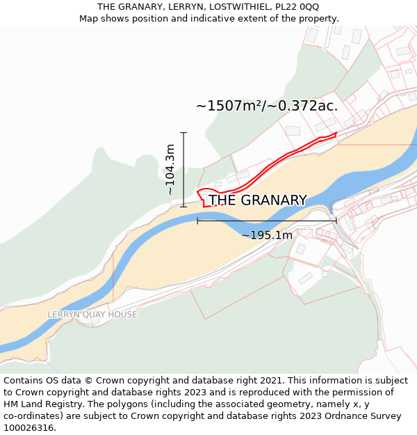 THE GRANARY, LERRYN, LOSTWITHIEL, PL22 0QQ: Plot and title map