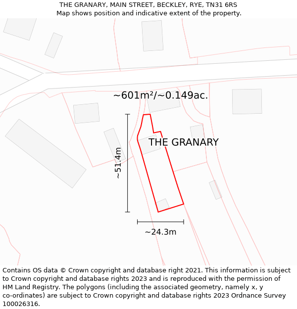 THE GRANARY, MAIN STREET, BECKLEY, RYE, TN31 6RS: Plot and title map