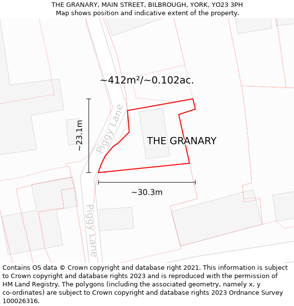 THE GRANARY, MAIN STREET, BILBROUGH, YORK, YO23 3PH: Plot and title map