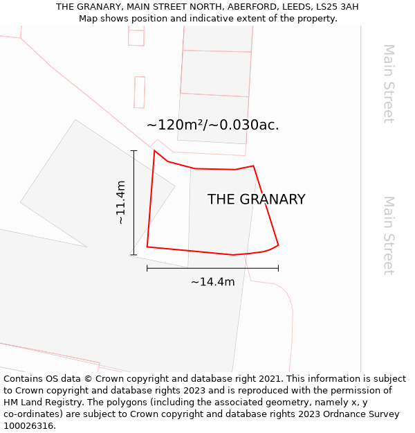 THE GRANARY, MAIN STREET NORTH, ABERFORD, LEEDS, LS25 3AH: Plot and title map