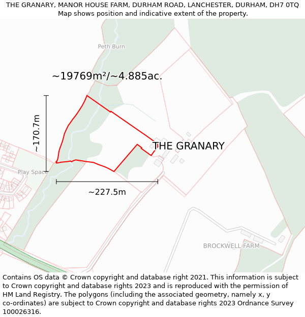 THE GRANARY, MANOR HOUSE FARM, DURHAM ROAD, LANCHESTER, DURHAM, DH7 0TQ: Plot and title map