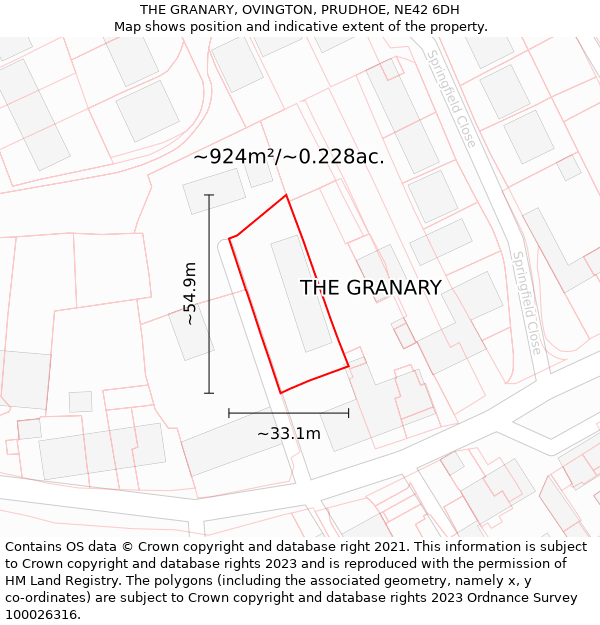 THE GRANARY, OVINGTON, PRUDHOE, NE42 6DH: Plot and title map