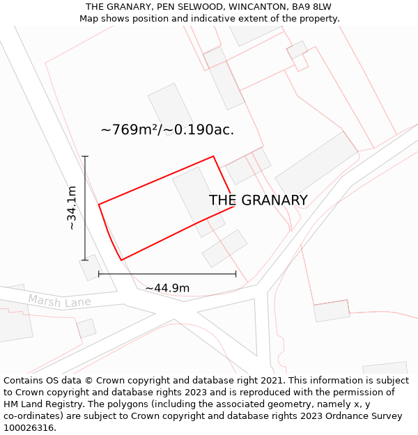 THE GRANARY, PEN SELWOOD, WINCANTON, BA9 8LW: Plot and title map