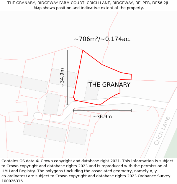THE GRANARY, RIDGEWAY FARM COURT, CRICH LANE, RIDGEWAY, BELPER, DE56 2JL: Plot and title map