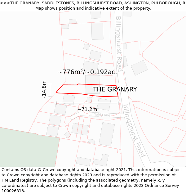 THE GRANARY, SADDLESTONES, BILLINGSHURST ROAD, ASHINGTON, PULBOROUGH, RH20 3AZ: Plot and title map