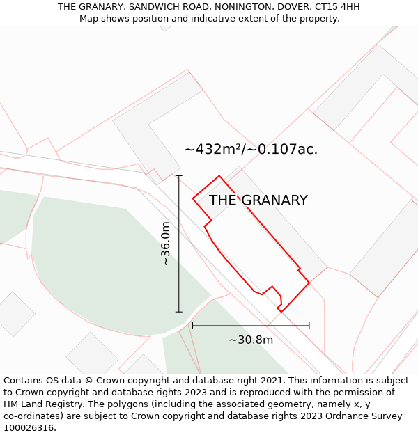 THE GRANARY, SANDWICH ROAD, NONINGTON, DOVER, CT15 4HH: Plot and title map