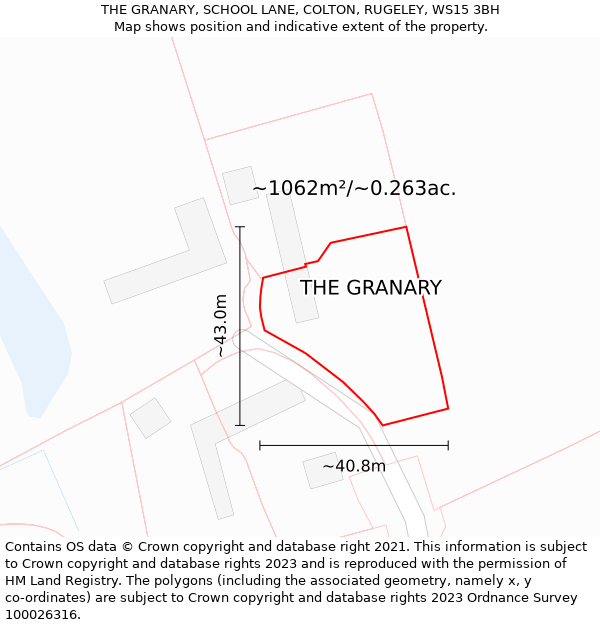 THE GRANARY, SCHOOL LANE, COLTON, RUGELEY, WS15 3BH: Plot and title map