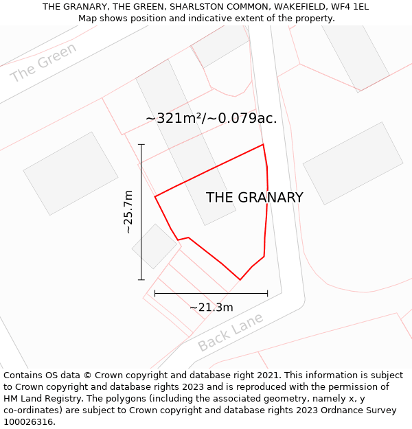 THE GRANARY, THE GREEN, SHARLSTON COMMON, WAKEFIELD, WF4 1EL: Plot and title map