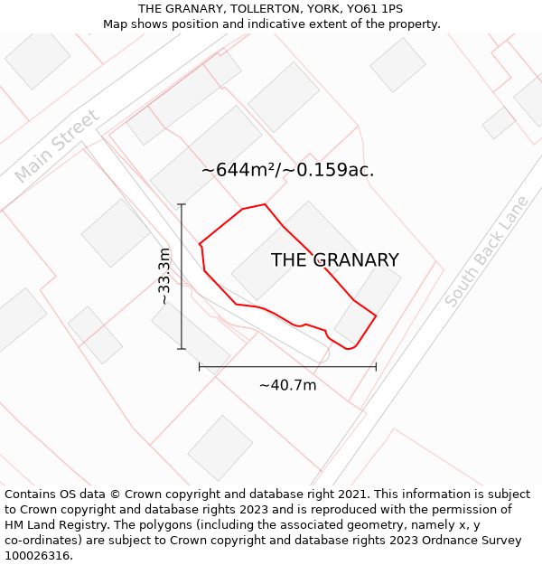 THE GRANARY, TOLLERTON, YORK, YO61 1PS: Plot and title map