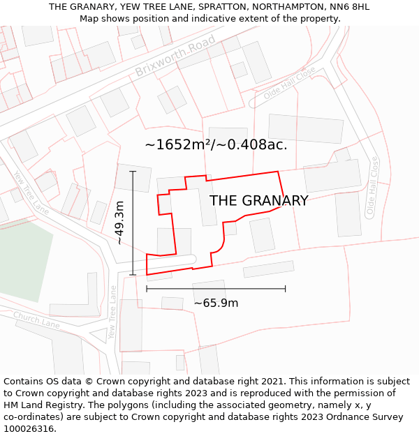 THE GRANARY, YEW TREE LANE, SPRATTON, NORTHAMPTON, NN6 8HL: Plot and title map
