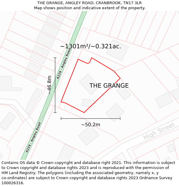 THE GRANGE, ANGLEY ROAD, CRANBROOK, TN17 3LR: Plot and title map