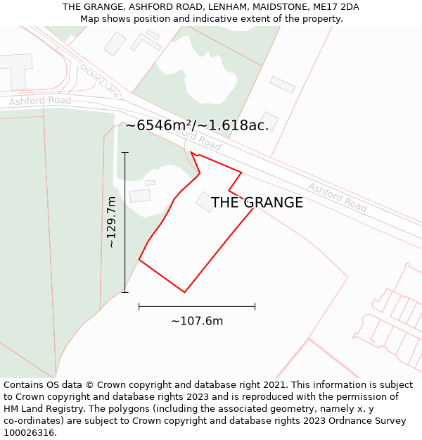 THE GRANGE, ASHFORD ROAD, LENHAM, MAIDSTONE, ME17 2DA: Plot and title map